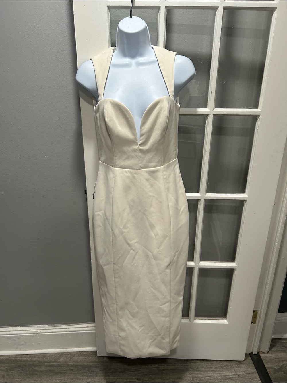 Oh Polly Cream Halter Midi Dress with Sweetheart Neckline